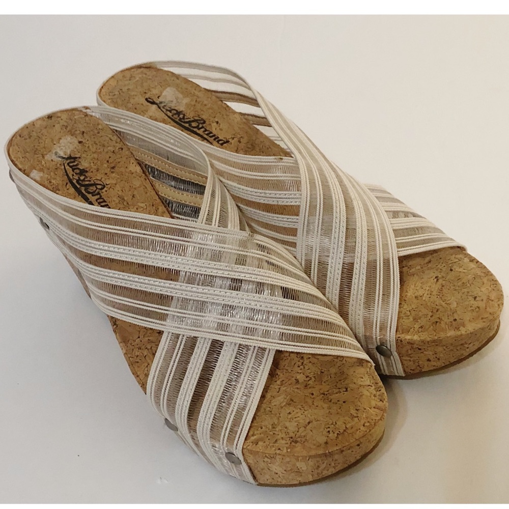 Lucky Brand Miller Ivory Mesh Platform Wedges